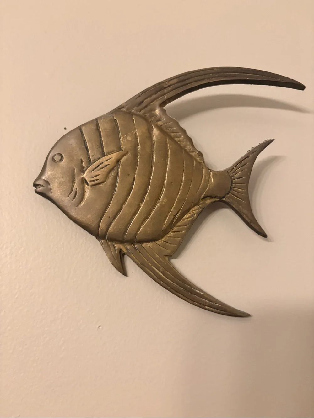 Vintage MCM Brass-Toned Angelfish Wall Decor Set - Brown Brass Fish Sculptures